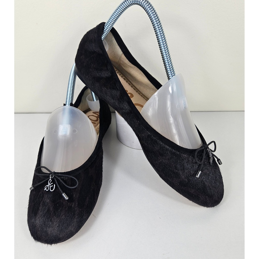 Sam Edelman Felicia Cheetah Underprint Womens 7 Black Calf Cow Hair Ballet Flats
